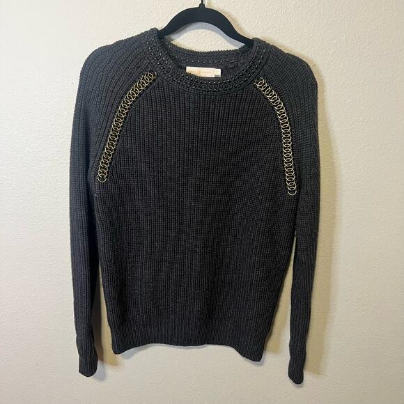 Tory Burch 100% Wool Gray Chain Link Detail Sweater Size S - Picture 1 of 6